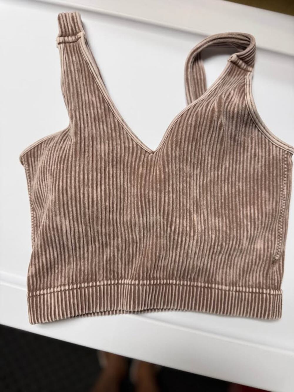 Women’s Taupe Ribbed Velvet V-Neck Bralette lg-xl (as26b)